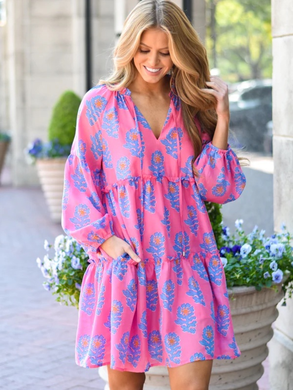 J.Marie Pink and Blue The Piper Floral Babydoll Coquette Dress Size Medium